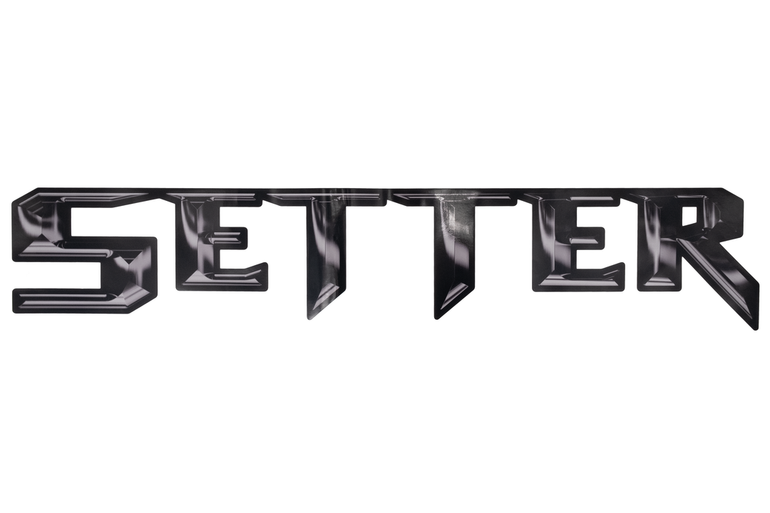 Setter background decal, 10-13 feet, black and silver reflective design, for vehicle or sports setting.